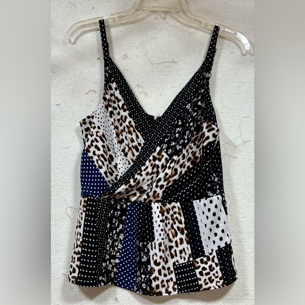 CAbi Leopard and Polka Dot Camisole in Black and White